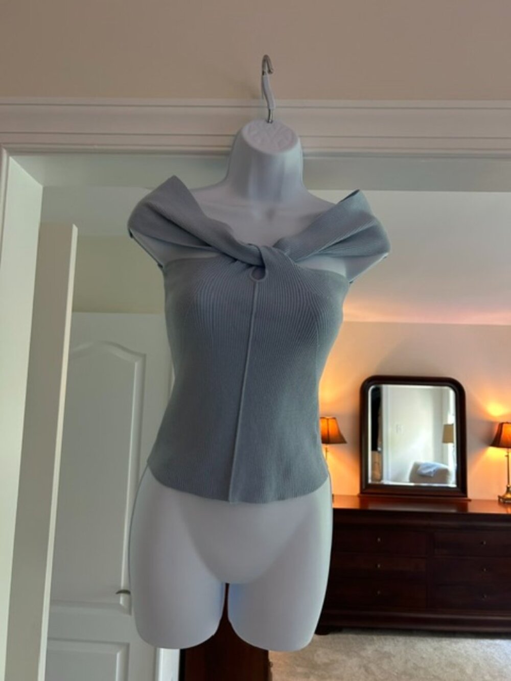 Bailey 44 Light Blue Ribbed Knit Off-Shoulder Top | XS